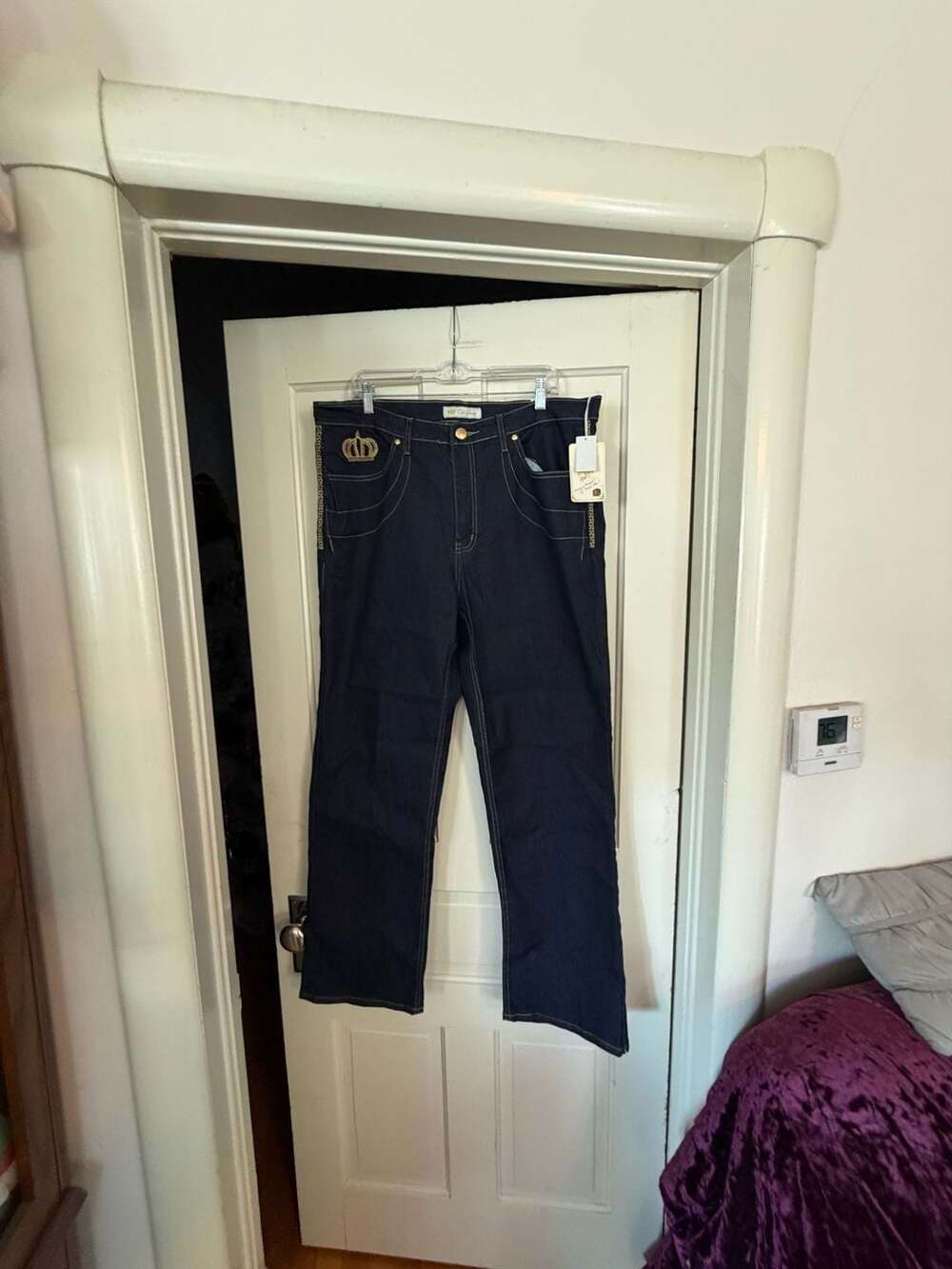 Old Skool Dark Wash Denim Jeans Crown Embellished Size 18
